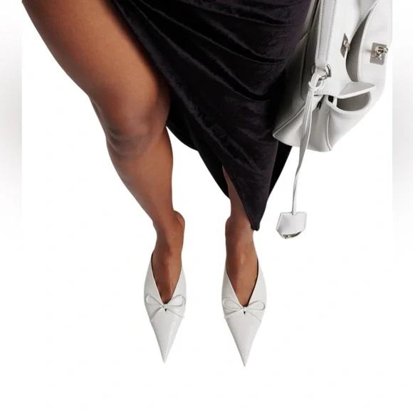 BALENCIAGA Knife Bow Arena Lambskin Leather Mules in White Size 39 - Picture 3 of 14